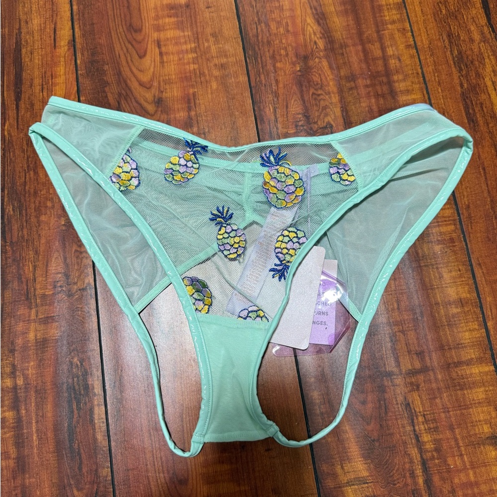 Savage X Fenty Mint Green Mesh Panty with Pineapple Embroidery